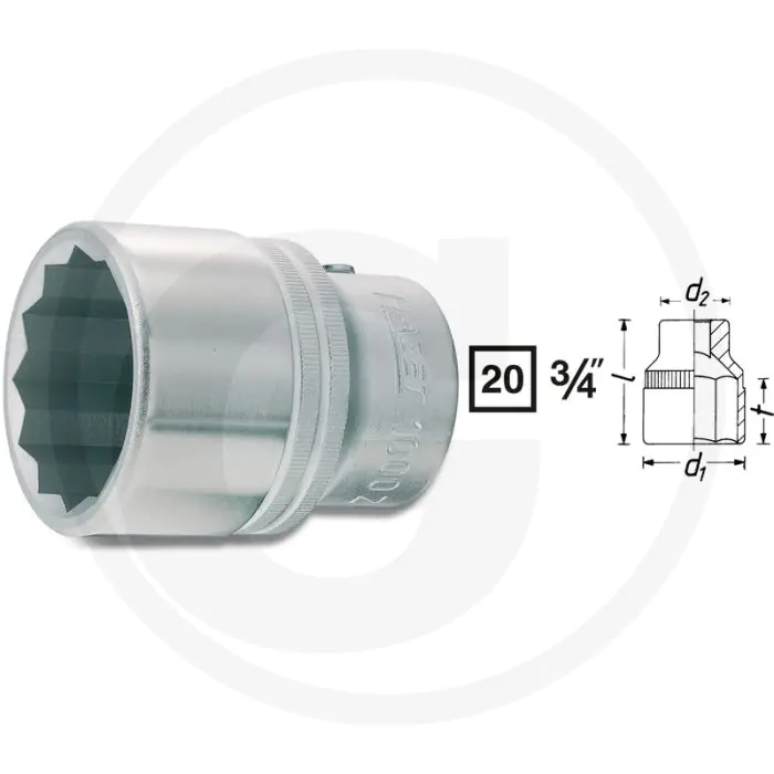 HAZET 12KANT DOPSLEUTEL 3/4"  1 1/2 INCH, CHROOMVANADIUM, VERCHROOMD  65 MM